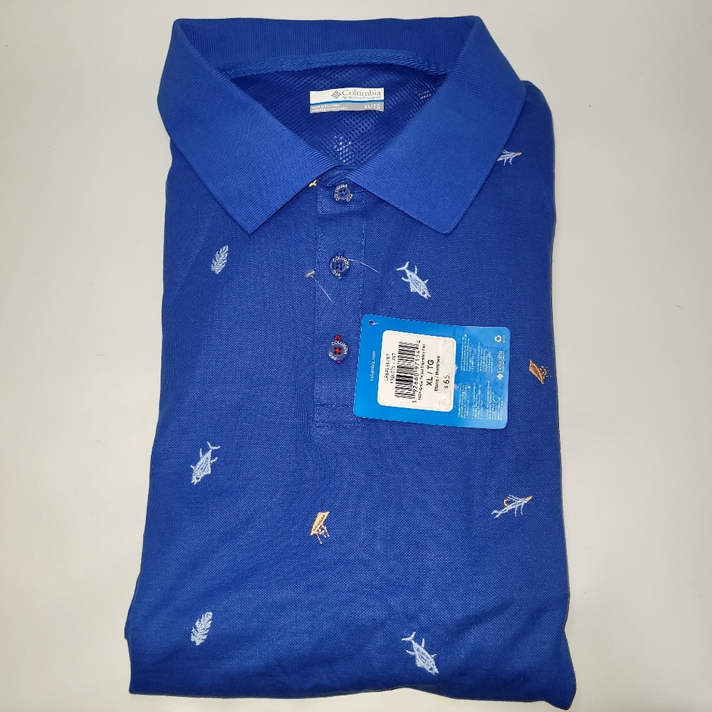 NWT COLUMBIA PFG Mens Short Sleeve Blue Print Shirt